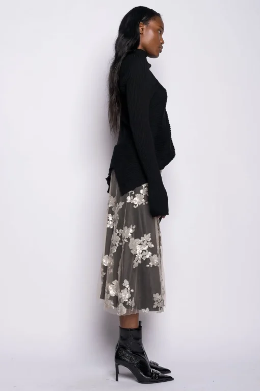BLACK DRAPED JUMPER IN MERINO KNIT