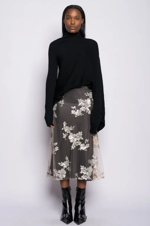 BLACK DRAPED JUMPER IN MERINO KNIT