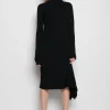 BLACK DRAPED NECK DRESS