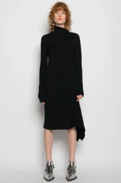BLACK DRAPED NECK DRESS