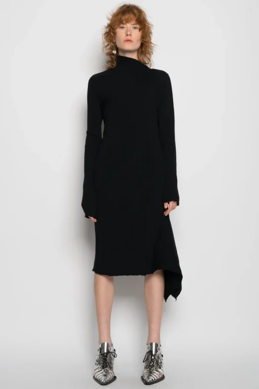 BLACK DRAPED NECK DRESS