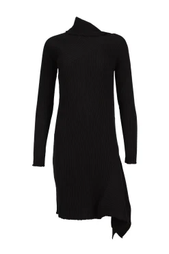 BLACK DRAPED NECK DRESS