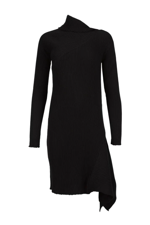 BLACK DRAPED NECK DRESS