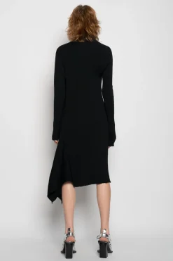 BLACK DRAPED NECK DRESS