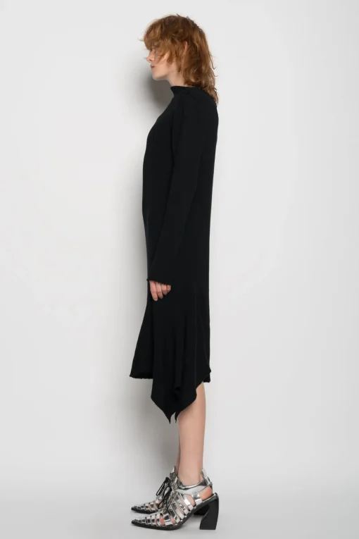 BLACK DRAPED NECK DRESS
