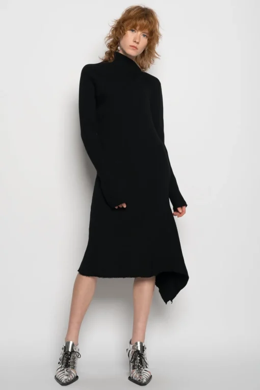 BLACK DRAPED NECK DRESS