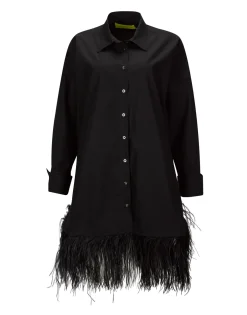 BLACK FEATHER HEM SHIRT DRESS