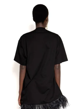 BLACK FEATHER HEM T-SHIRT DRESS