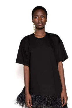 BLACK FEATHER HEM T-SHIRT DRESS