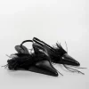 BLACK FEATHER SLING BACKS