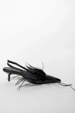 BLACK FEATHER SLING BACKS