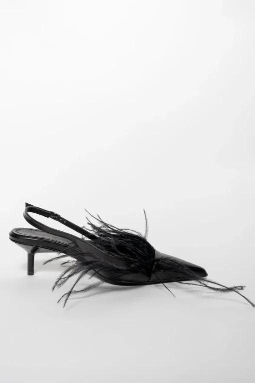 BLACK FEATHER SLING BACKS