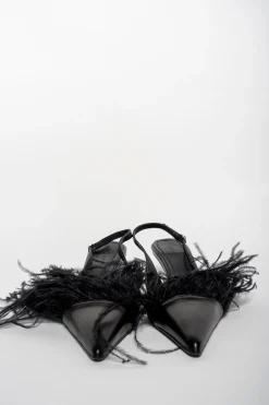 BLACK FEATHER SLING BACKS