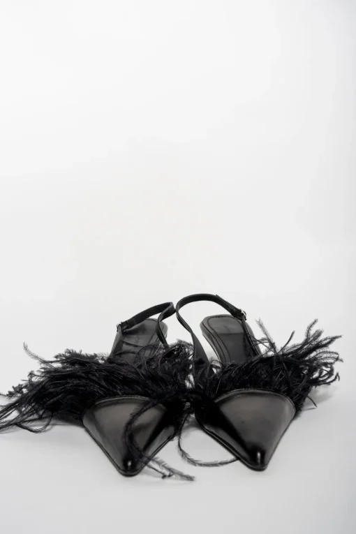 BLACK FEATHER SLING BACKS