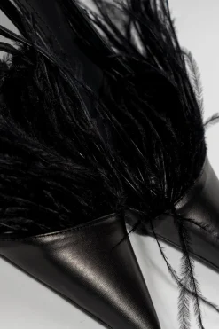BLACK FEATHER SLING BACKS