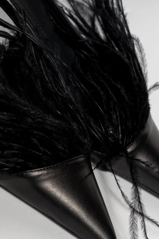 BLACK FEATHER SLING BACKS