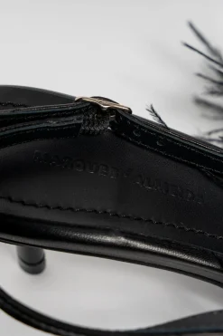 BLACK FEATHER SLING BACKS