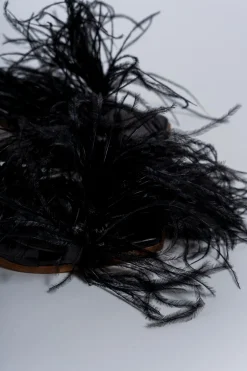 BLACK FEATHER STRAPPY SANDAL