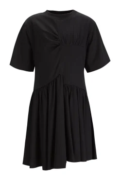 BLACK GATHERED JERSEY T-SHIRT DRESS