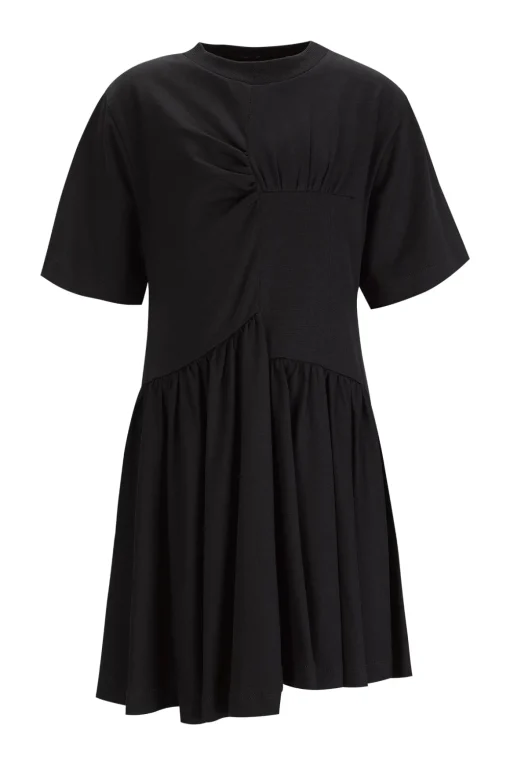 BLACK GATHERED JERSEY T-SHIRT DRESS