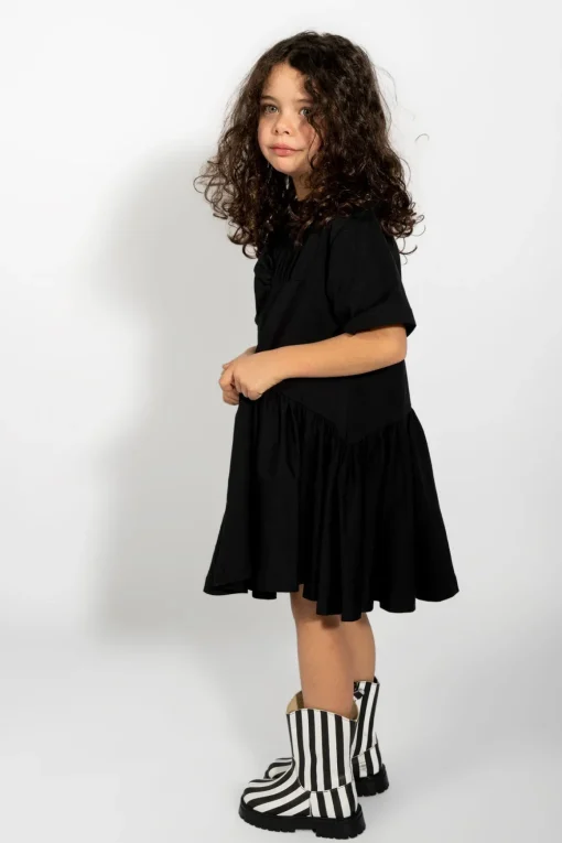 BLACK GATHERED JERSEY T-SHIRT DRESS