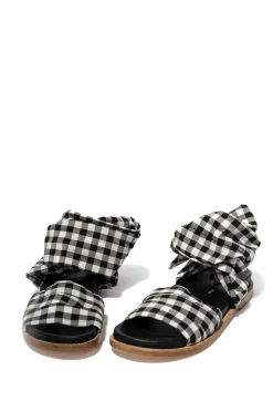 BLACK GINGHAM WRAP SANDAL