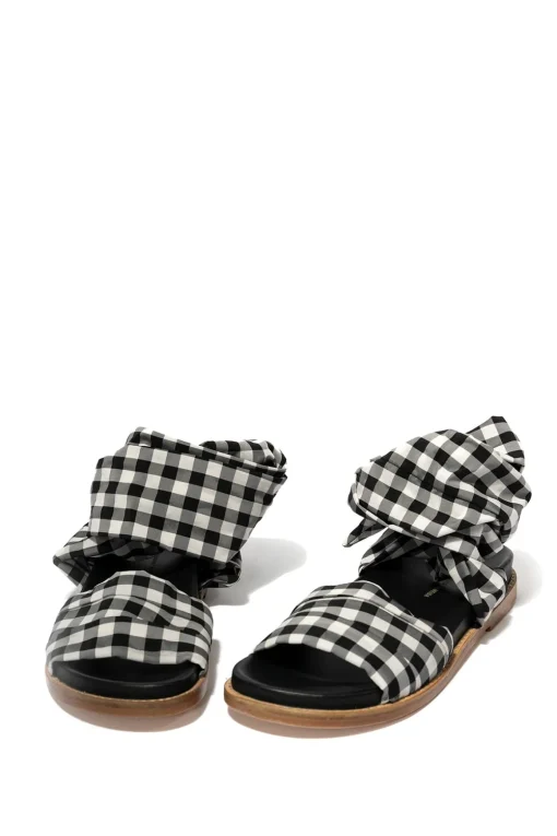 BLACK GINGHAM WRAP SANDAL