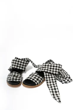 BLACK GINGHAM WRAP SANDAL