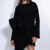 BLACK JANIS DRESS WITH FRONT PLEATS