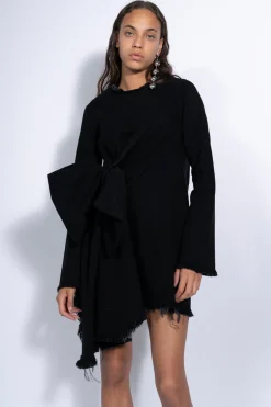 BLACK JANIS DRESS WITH FRONT PLEATS