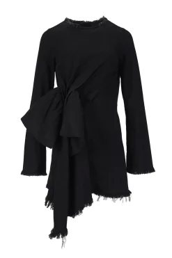 BLACK JANIS DRESS WITH FRONT PLEATS