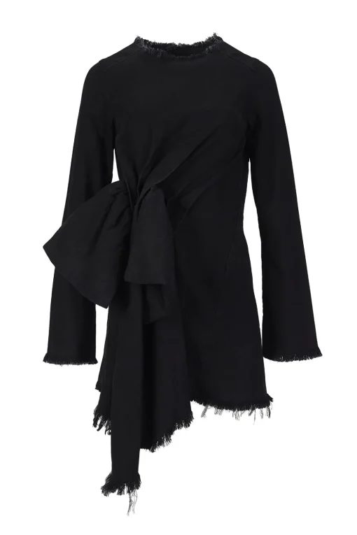 BLACK JANIS DRESS WITH FRONT PLEATS