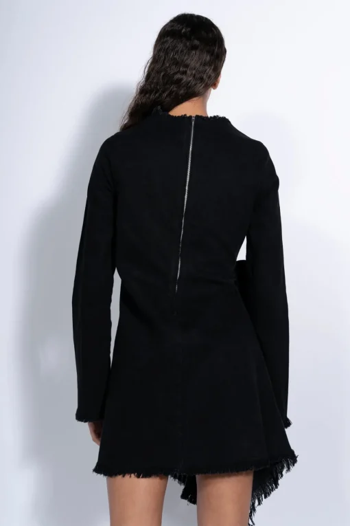 BLACK JANIS DRESS WITH FRONT PLEATS