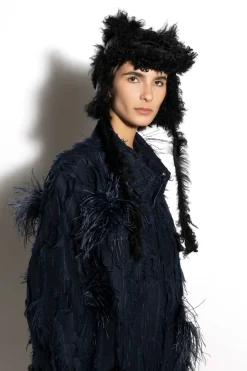 BLACK LEATHER EAR COVER HAT