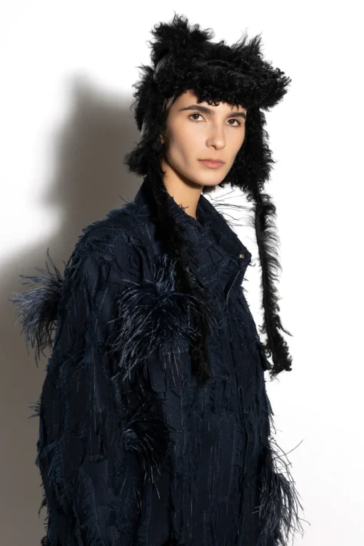 BLACK LEATHER EAR COVER HAT