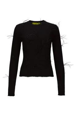 BLACK MERINO CREW NECK TOP