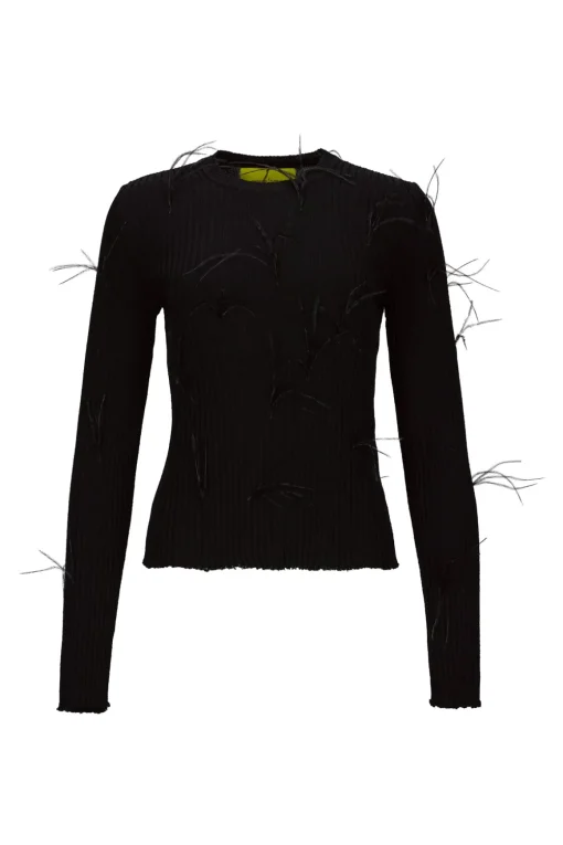BLACK MERINO CREW NECK TOP