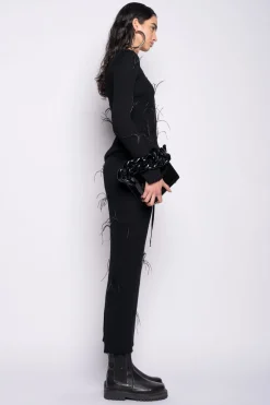 BLACK MERINO CREW NECK TOP