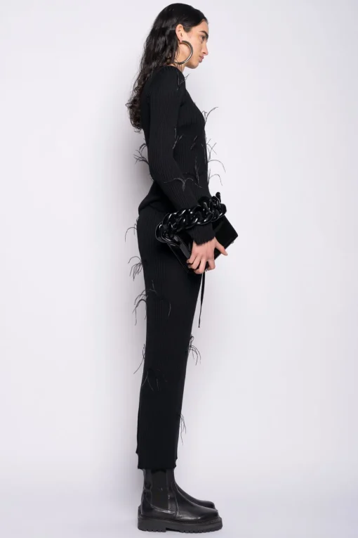 BLACK MERINO CREW NECK TOP