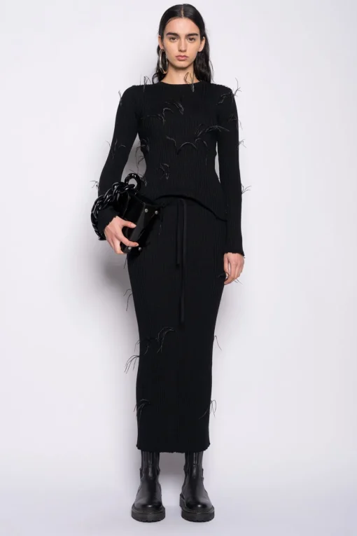 BLACK MERINO CREW NECK TOP