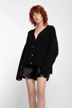 BLACK MERINO DECONSTRUCTED CARDIGAN