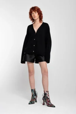 BLACK MERINO DECONSTRUCTED CARDIGAN