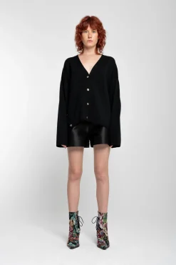 BLACK MERINO DECONSTRUCTED CARDIGAN