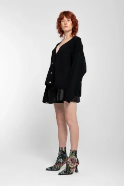 BLACK MERINO DECONSTRUCTED CARDIGAN