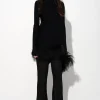 BLACK MERINO WOOL DRAPED JUMPER WITH FEATHERS