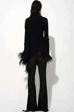 BLACK MERINO WOOL DRAPED JUMPER WITH FEATHERS