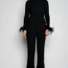 BLACK MERINO WOOL KNITTED TROUSERS
