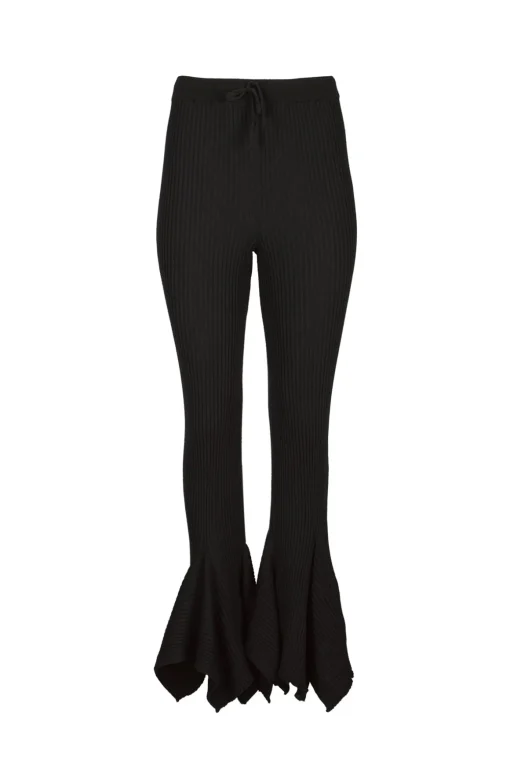 BLACK MERINO WOOL KNITTED TROUSERS
