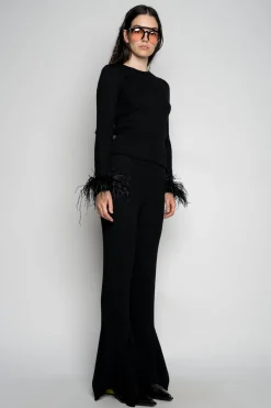 BLACK MERINO WOOL KNITTED TROUSERS