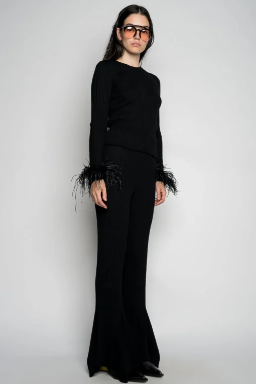 BLACK MERINO WOOL KNITTED TROUSERS